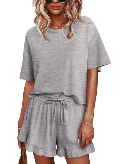 Women's Pajamas Set Cropped Tops Ruffle Shorts