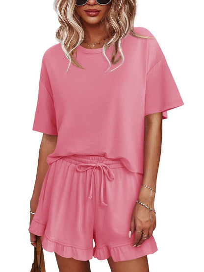 Women's Pajamas Set Cropped Tops Ruffle Shorts