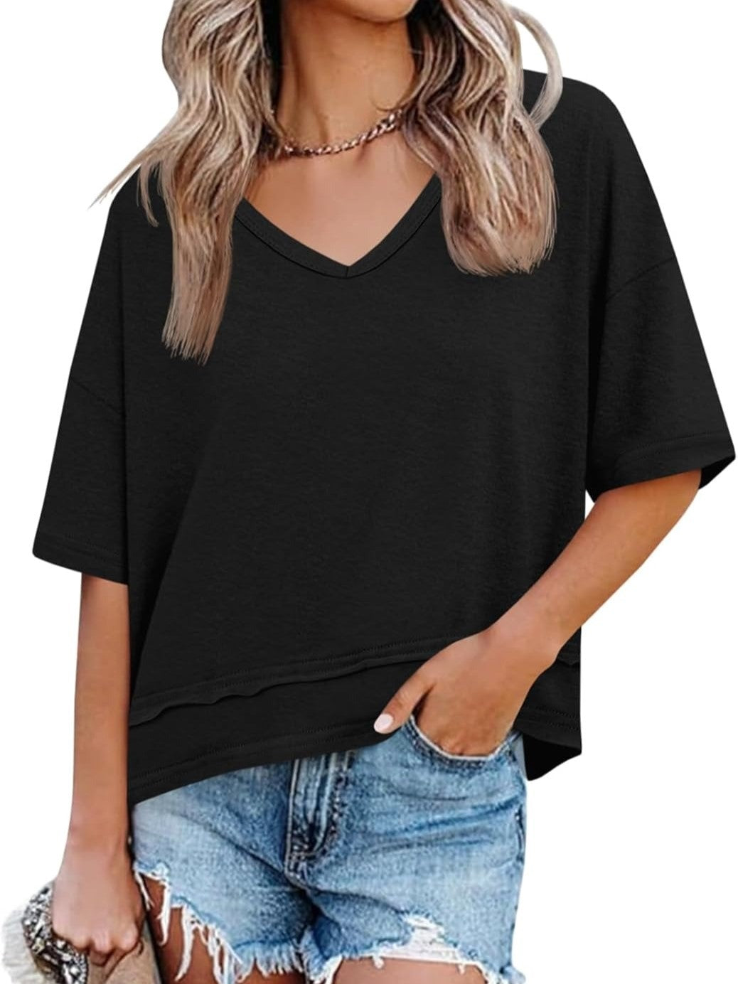 Women's Summer Basic Loose V-Neck Tees