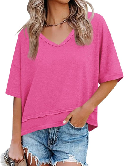 Women's Summer Basic Loose V-Neck Tees