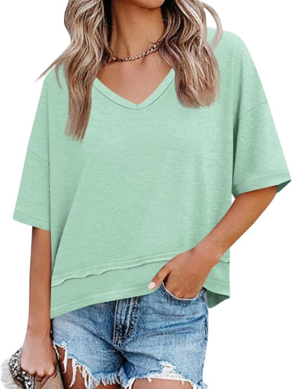 Women's Summer Basic Loose V-Neck Tees
