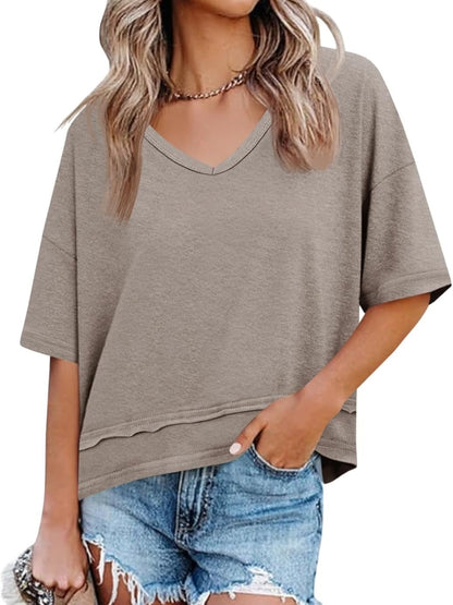 Women's Summer Basic Loose V-Neck Tees