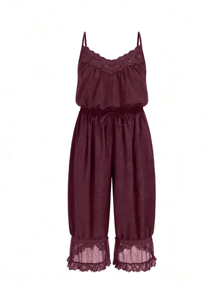 Women's Lace Trim Cami Capri Jumpsuit