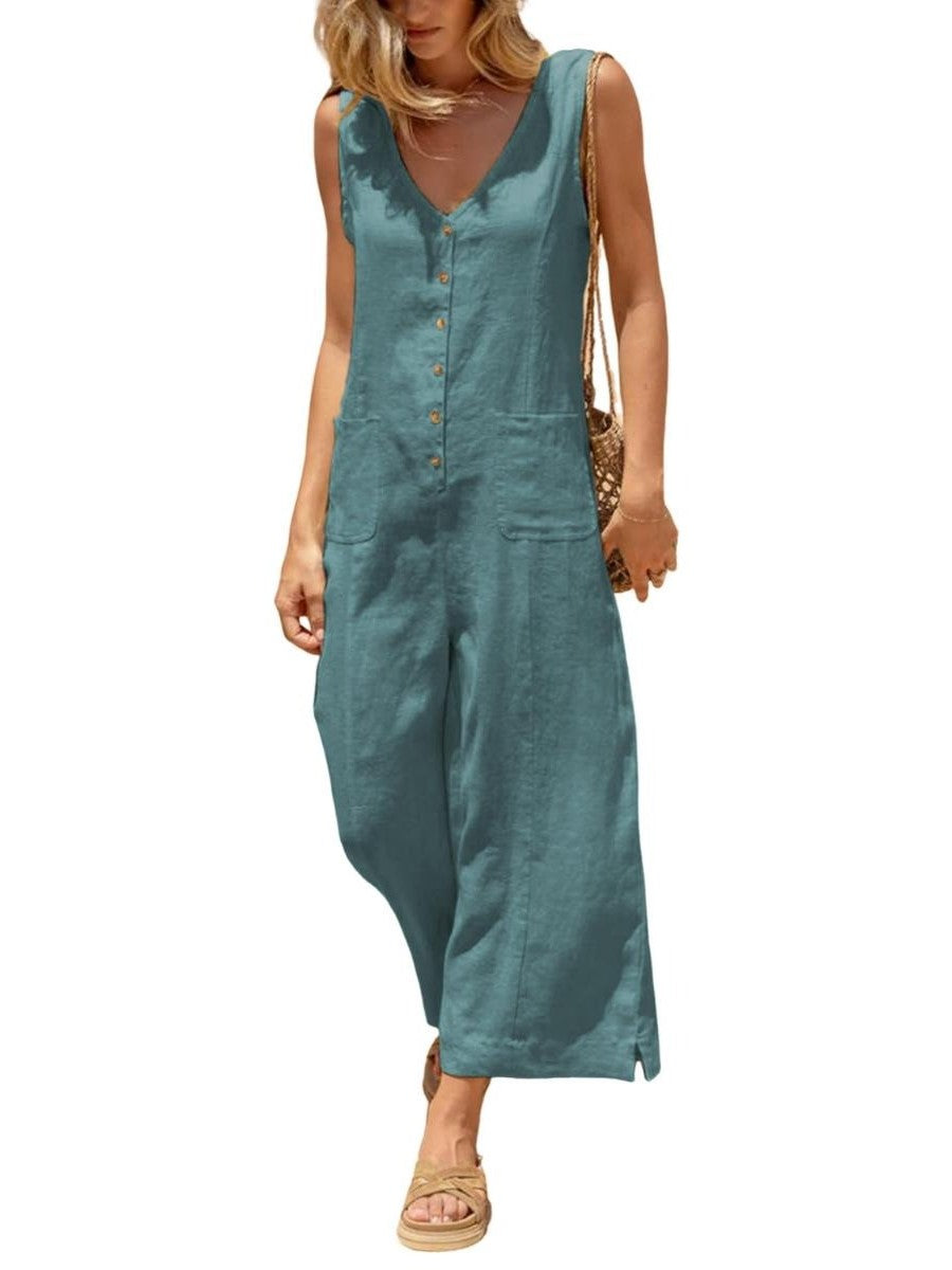 Women's Loose Fit Sleeveless Wide Leg Overalls