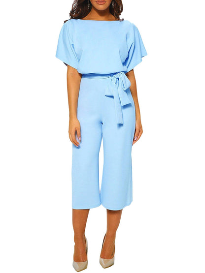 Women's Boat Neck Batwing Sleeve Tie Waist Jumpsuit