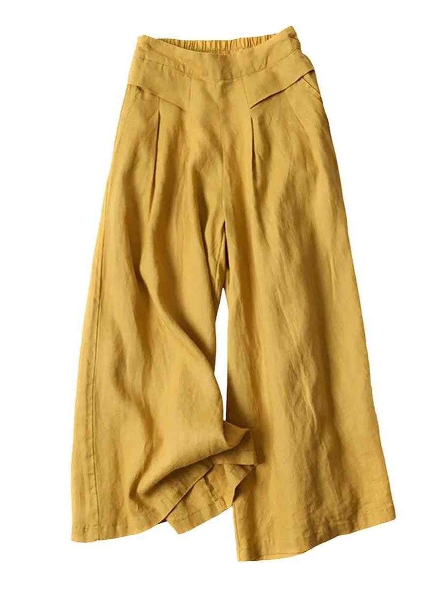 Women's Linen Cropped Culottes with Pockets
