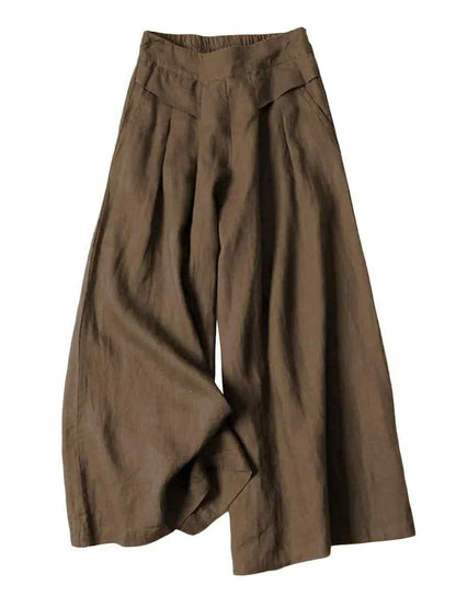 Women's Linen Cropped Culottes with Pockets