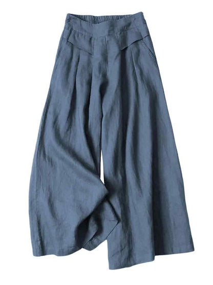 Women's Linen Cropped Culottes with Pockets
