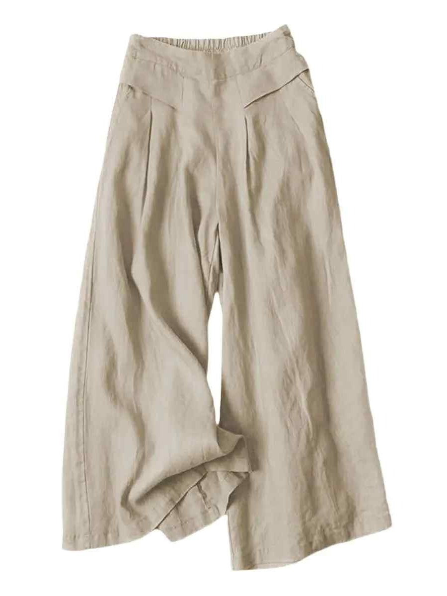 Women's Linen Cropped Culottes with Pockets