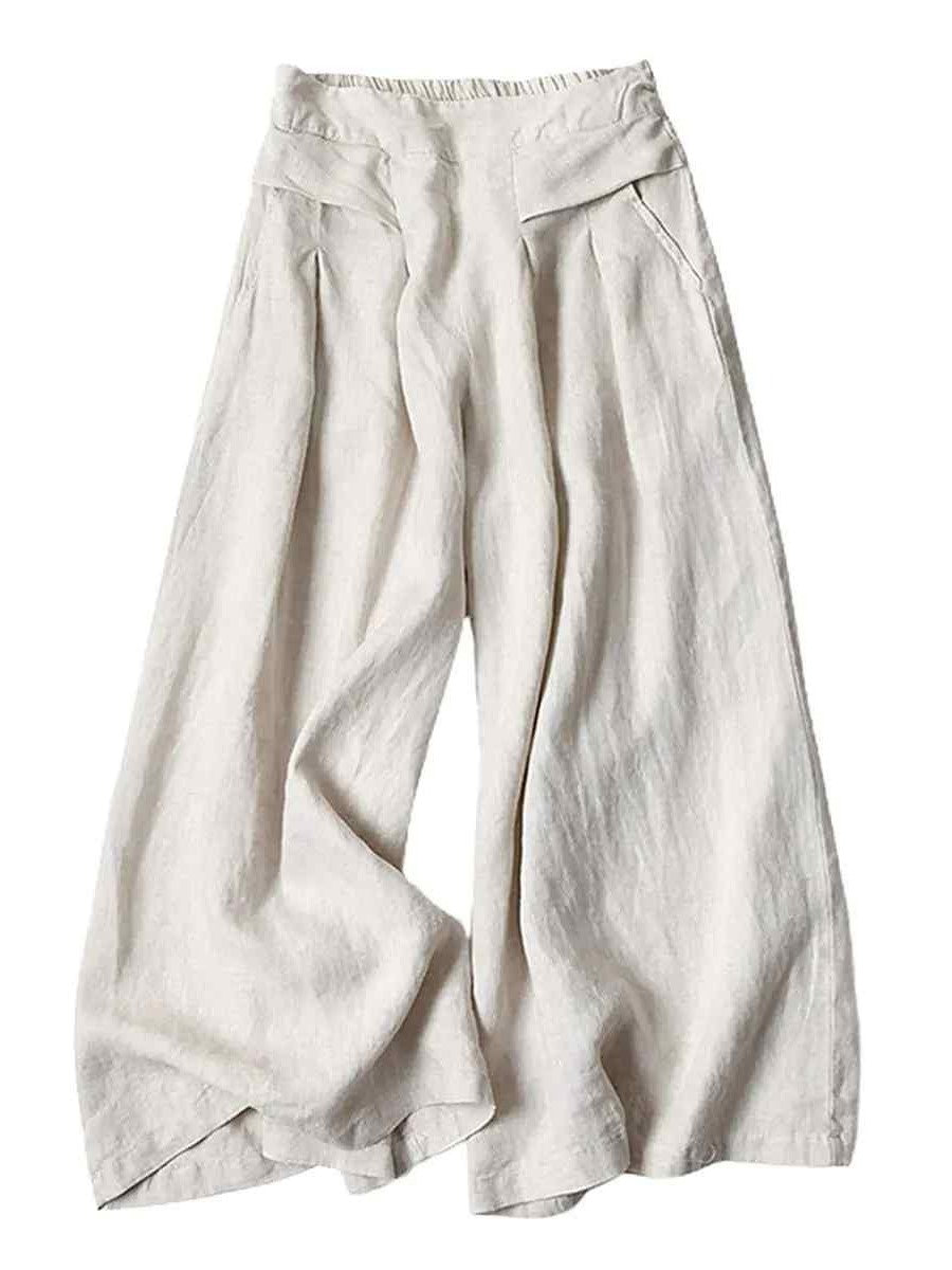 Women's Linen Cropped Culottes with Pockets