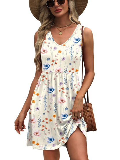Women's V-Neck Floral Print Casual Tank Dress