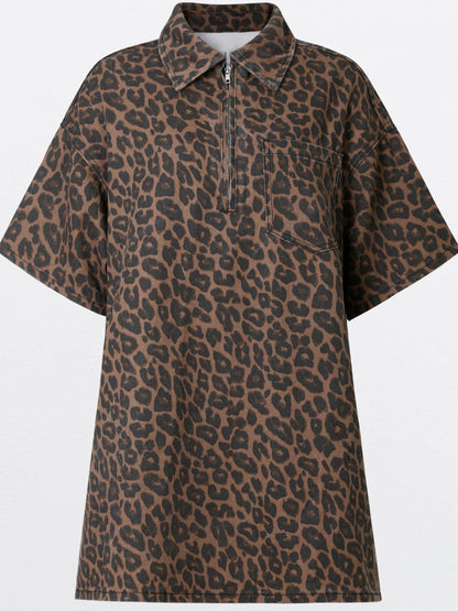 Women's Leopard Print Half-Zip Polo Dress