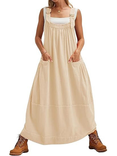 Adjustable Strap Barrel Overall Dress with Pockets