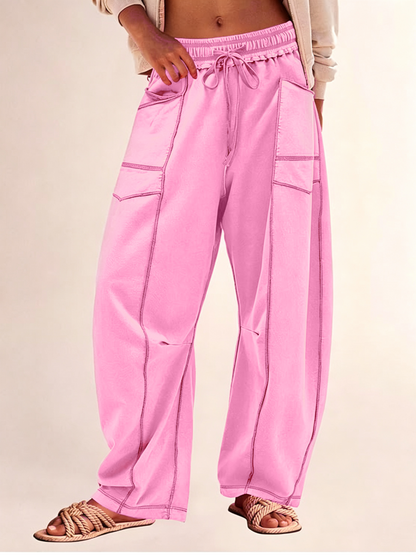 Women's Waist Tie Drawstring Wide Leg Casual Trousers