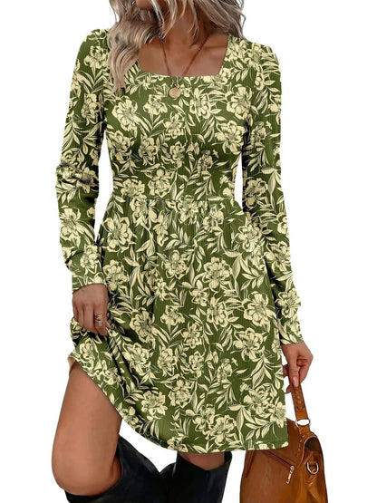 Womens Boho Floral Long Sleeve Empire Waist Dress