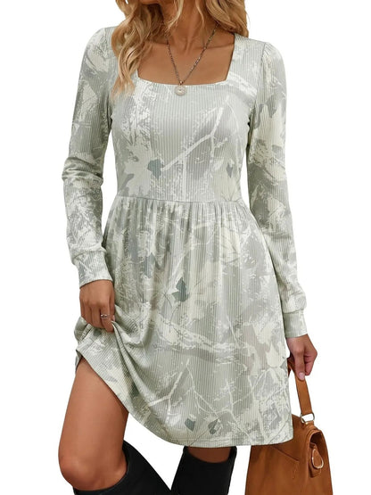 Womens Boho Floral Long Sleeve Empire Waist Dress
