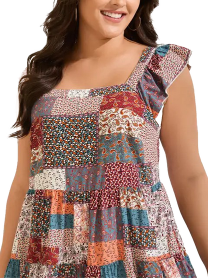 Women's Casual Boho Sleeveless Multicolor Square Neck Top