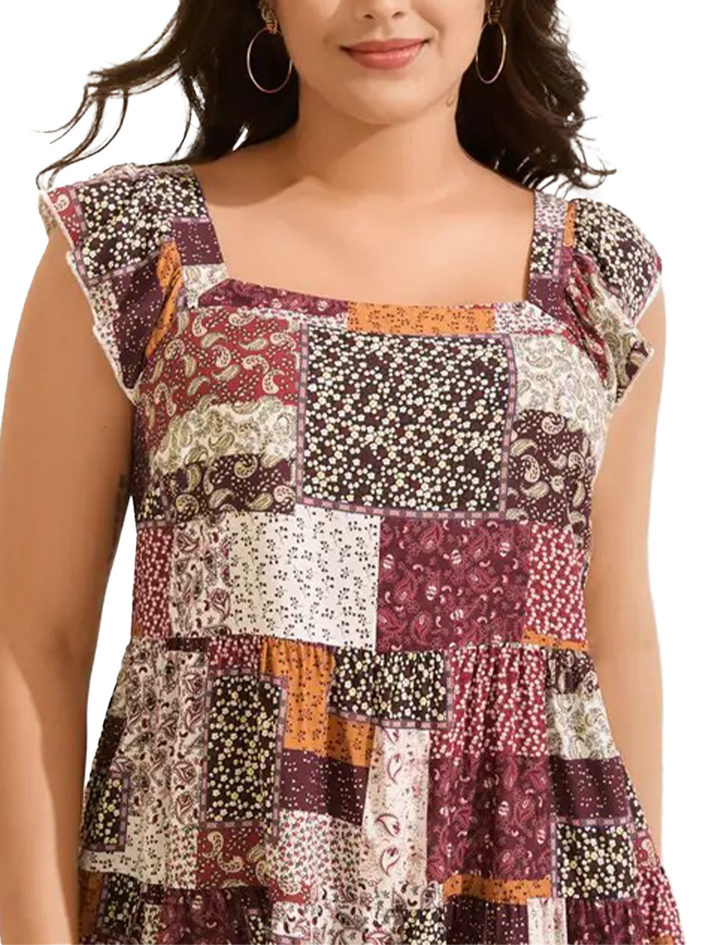 Women's Casual Boho Sleeveless Multicolor Square Neck Top