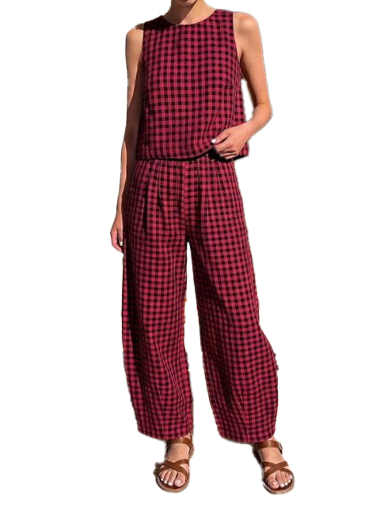 Women's Gingham 2‑Piece Sleeveless Outfit