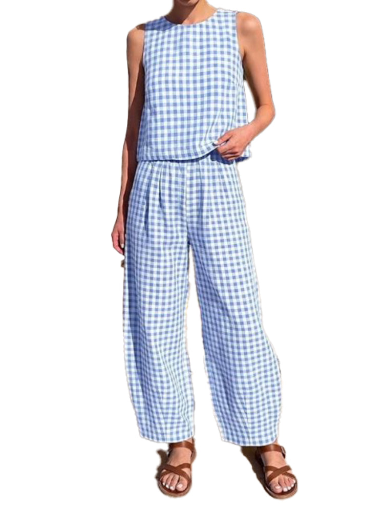 Women's Gingham 2‑Piece Sleeveless Outfit