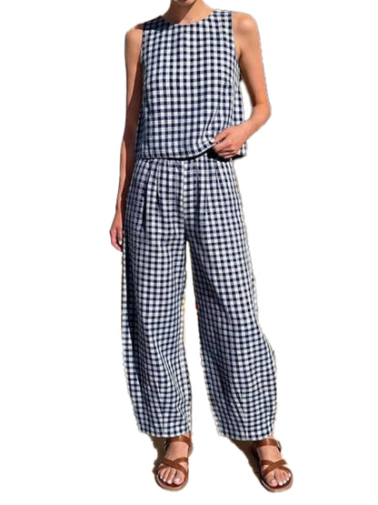 Women's Gingham 2‑Piece Sleeveless Outfit