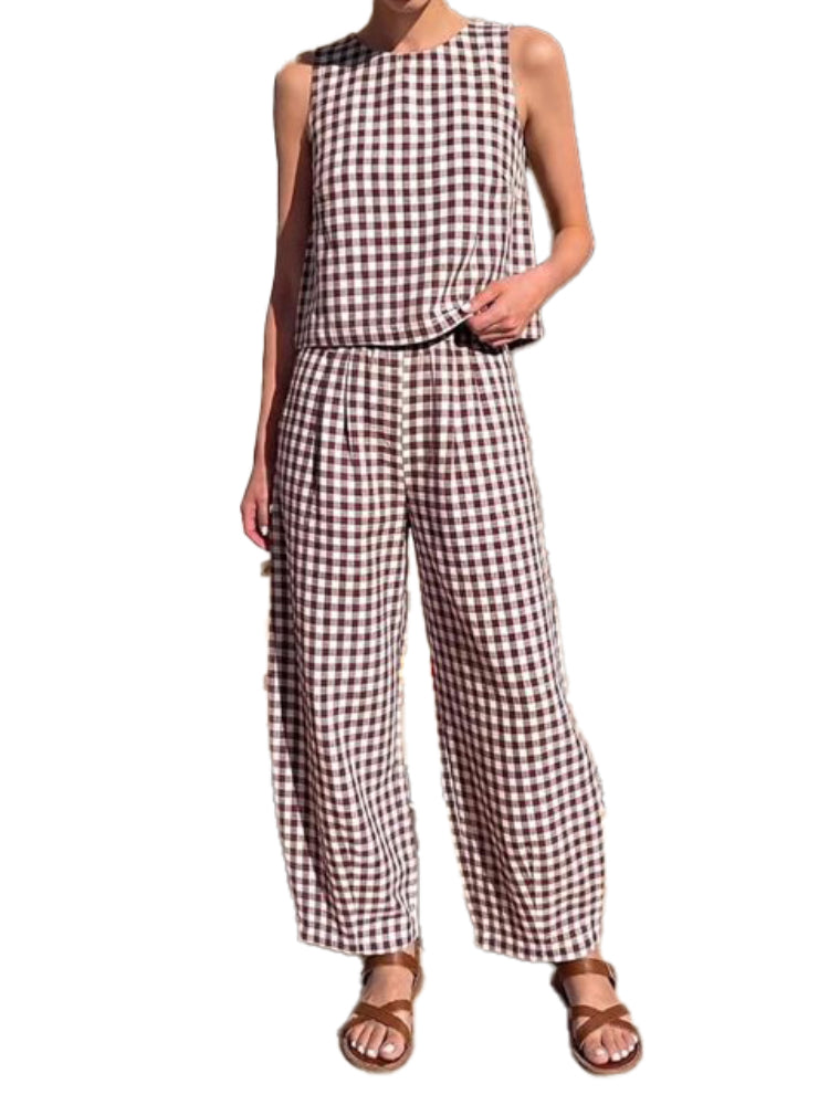 Women's Gingham 2‑Piece Sleeveless Outfit