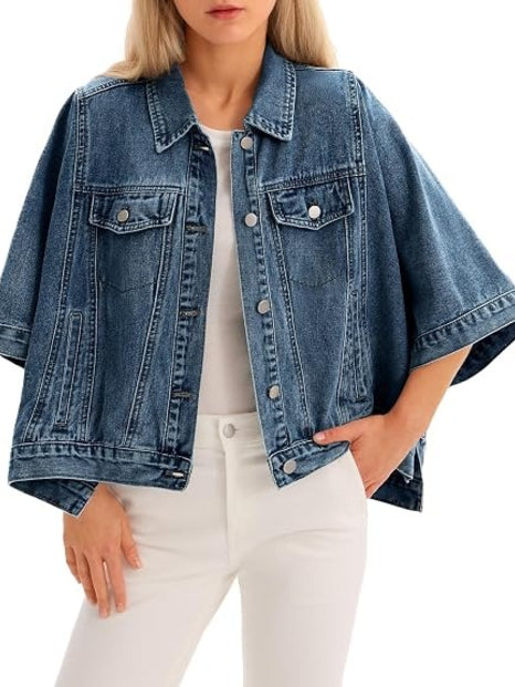 Women's Trendy Fall Cape Denim Jacket