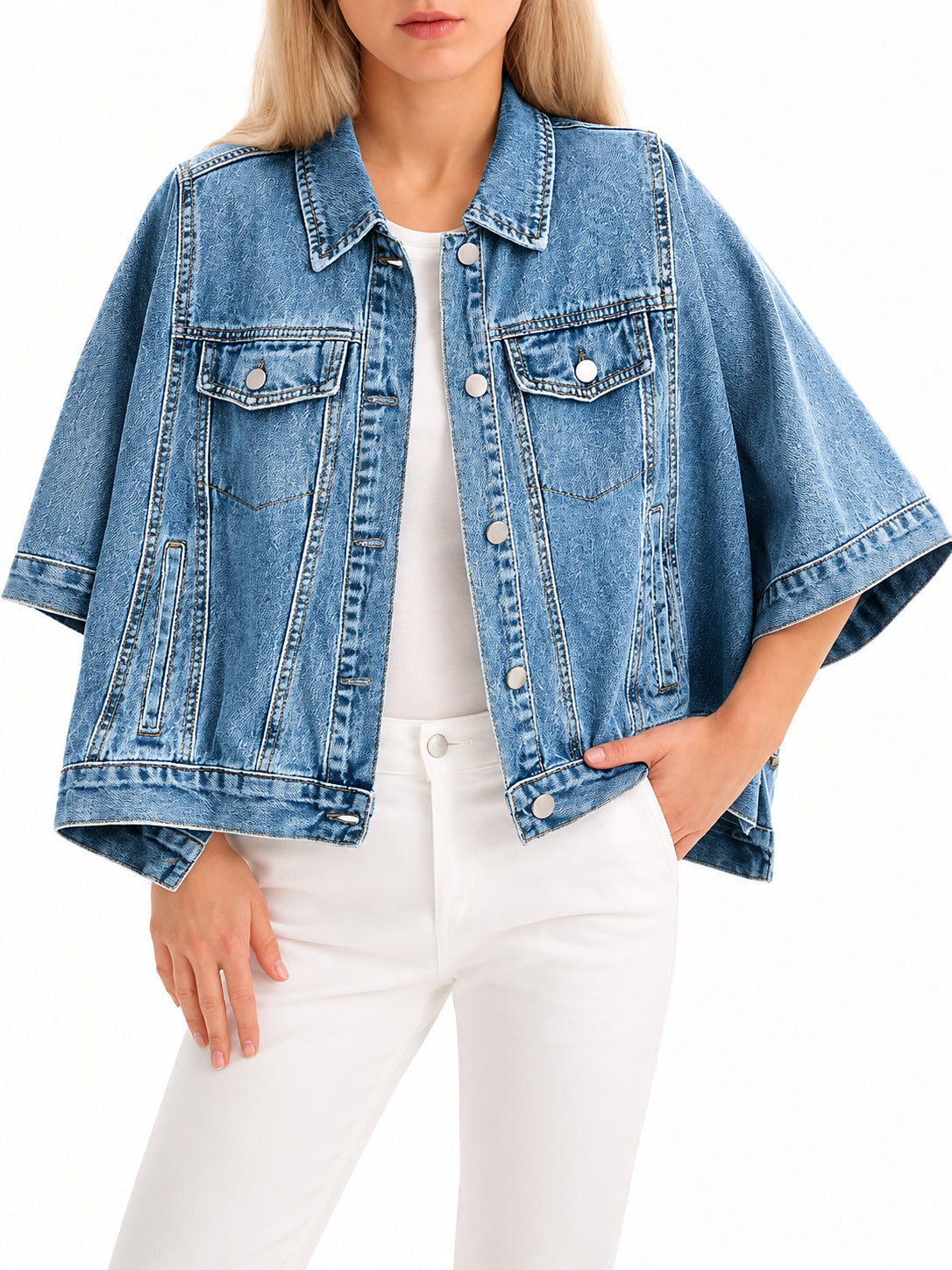 Women's Trendy Fall Cape Denim Jacket