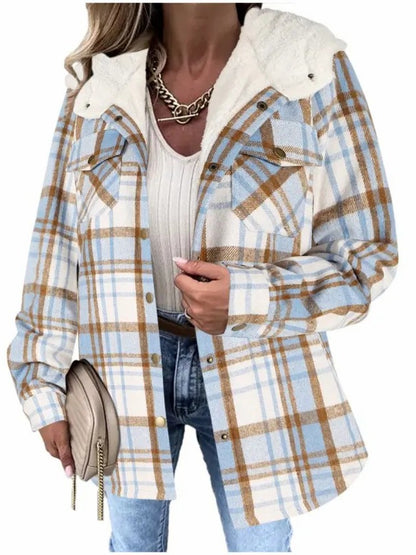 Women's Sherpa Hood Plaid Overshirt