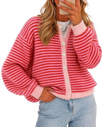 Women's Striped Long Sleeve Button Up Cardigan
