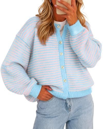 Women's Striped Long Sleeve Button Up Cardigan