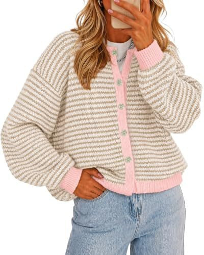 Women's Striped Long Sleeve Button Up Cardigan