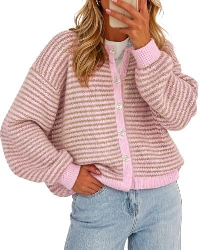 Women's Striped Long Sleeve Button Up Cardigan