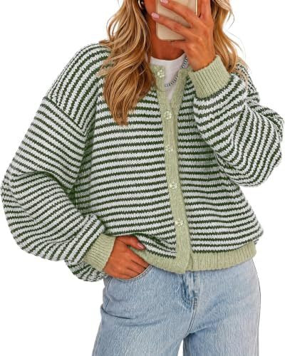 Women's Striped Long Sleeve Button Up Cardigan