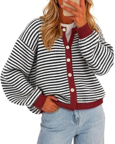 Women's Striped Long Sleeve Button Up Cardigan