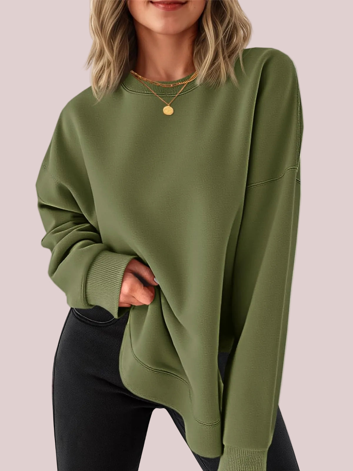 Women's Loose Fit Side Split Hem Sweatshirt