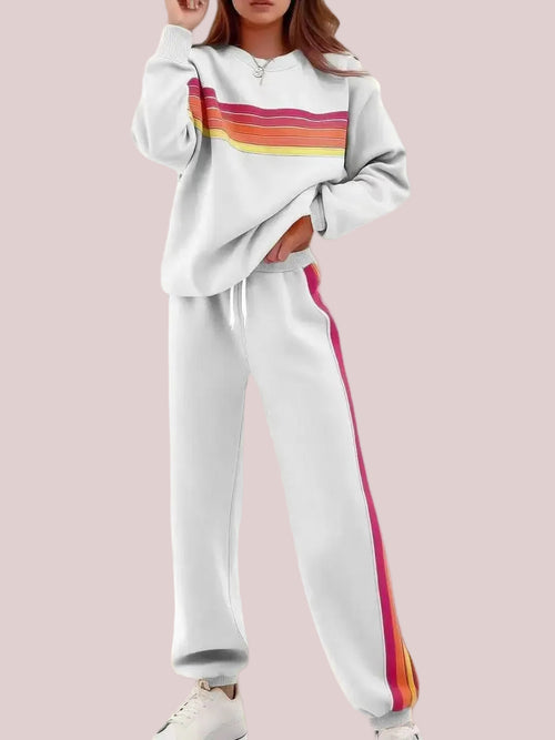 Women's Rainbow Stripe Sweatshirt 2 Piece Loungewear Set