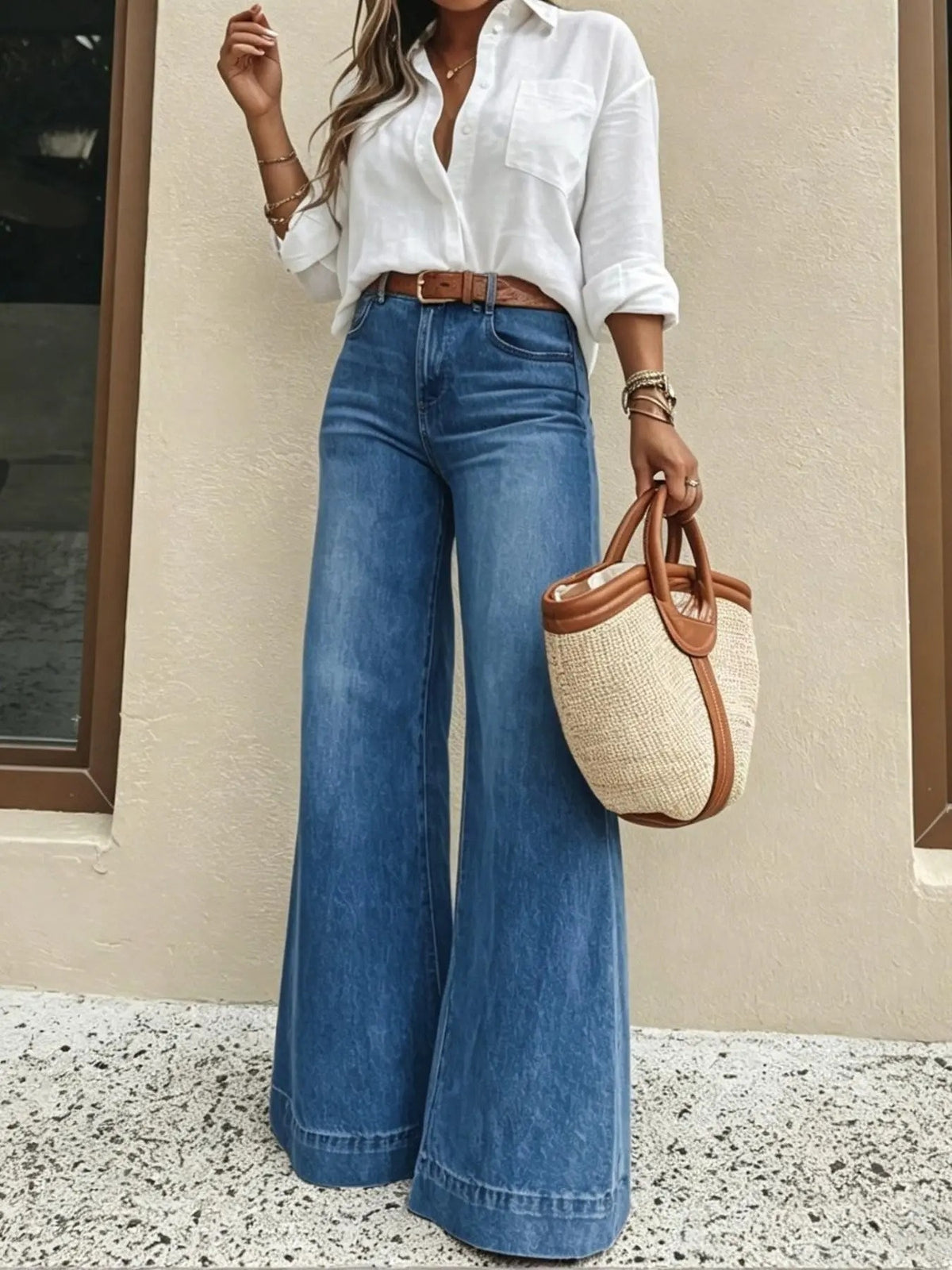 Women's High Waisted Stretchy Baggy Denim Pants