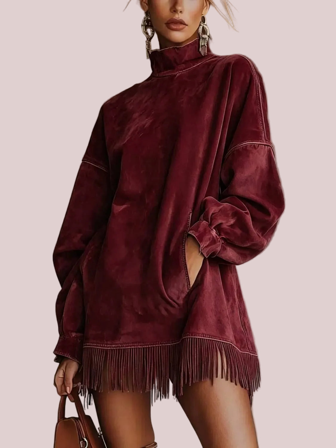 Women's Oversized Fringe Sweatshirt Dress