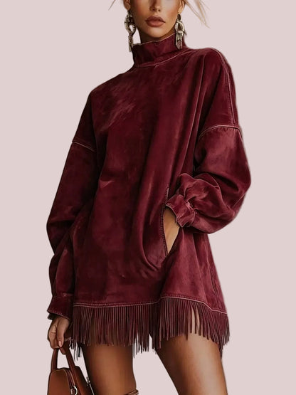 Women's Oversized Fringe Sweatshirt Dress