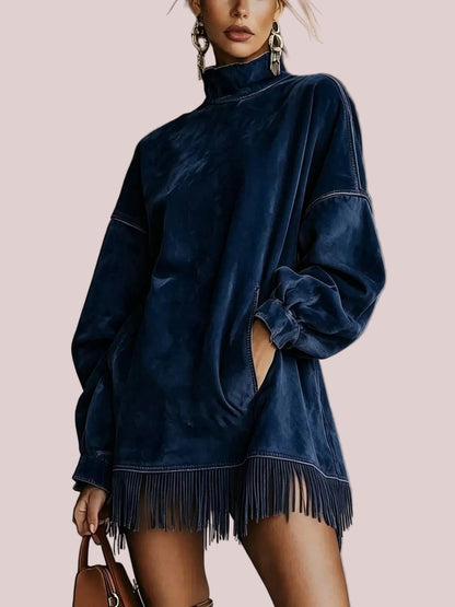 Women's Oversized Fringe Sweatshirt Dress