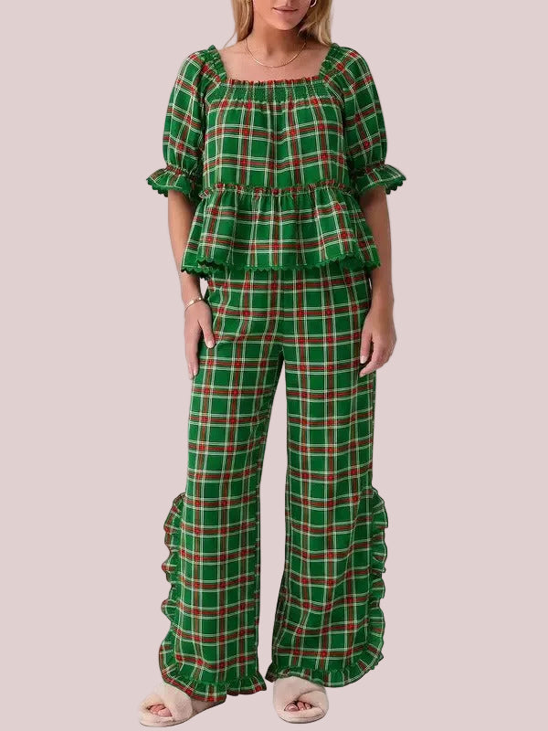 Christmas Plaid Ruffle Pajama Set