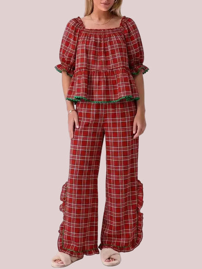 Christmas Plaid Ruffle Pajama Set