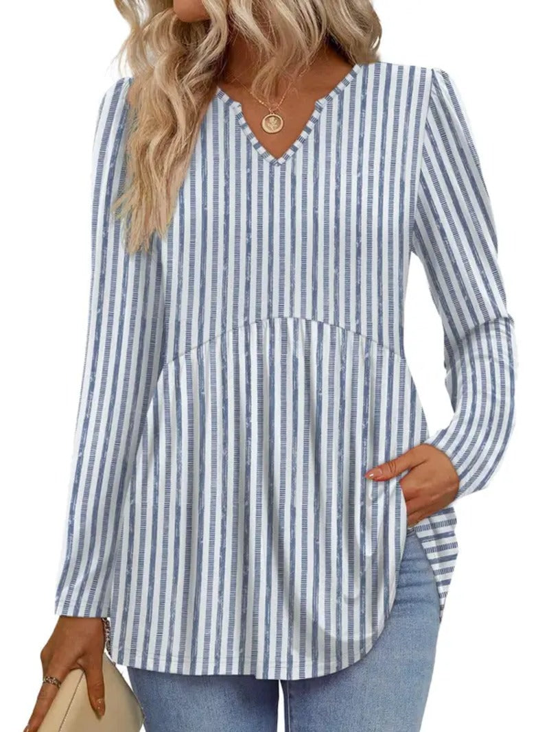 Women's V‑Neck Babydoll Print Tunic Top