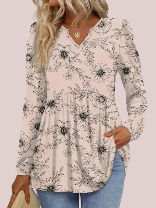 Women's V‑Neck Babydoll Print Tunic Top