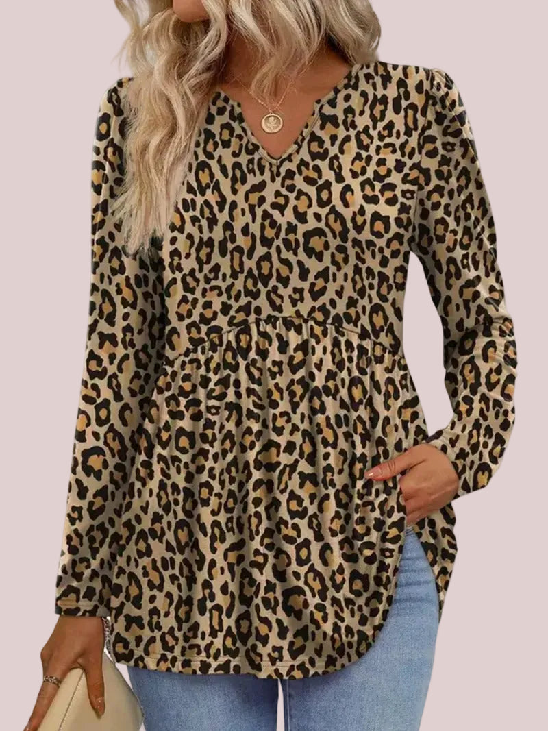 Women's V‑Neck Babydoll Print Tunic Top