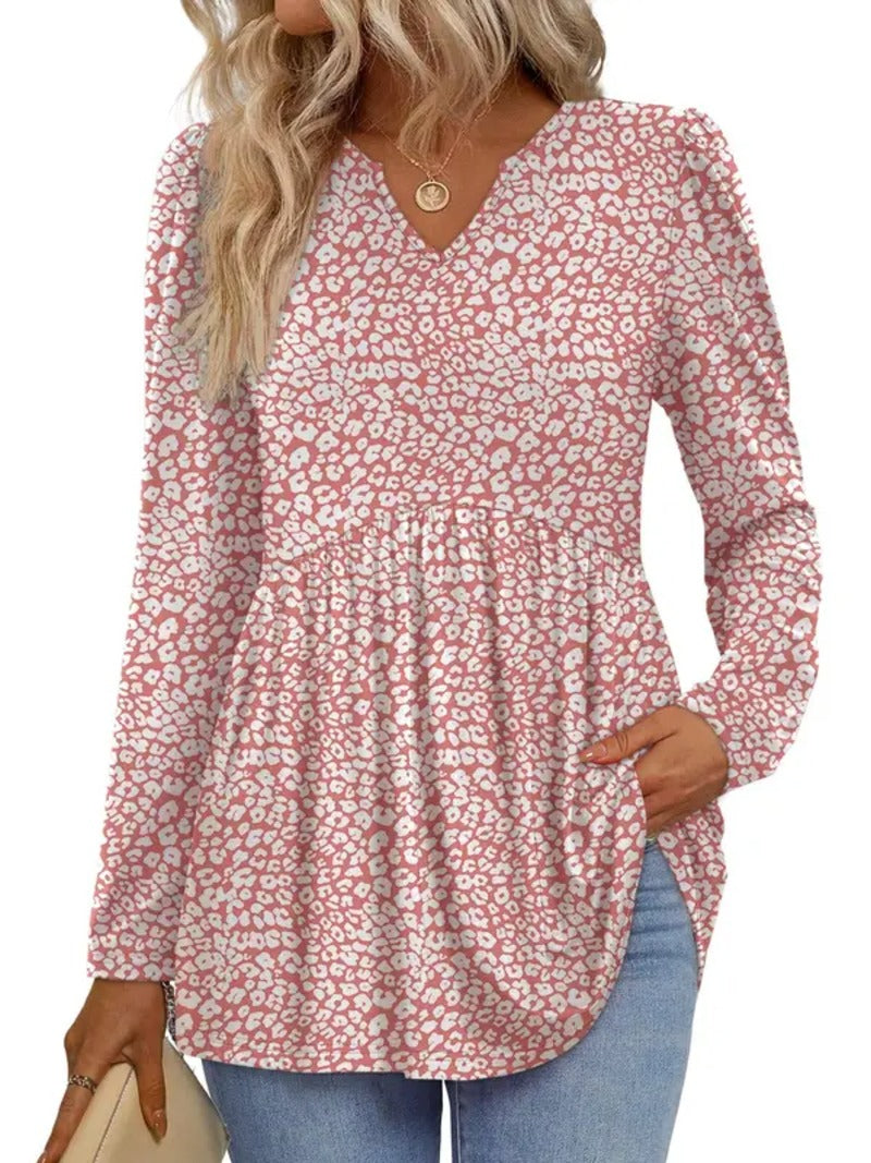 Women's V‑Neck Babydoll Print Tunic Top