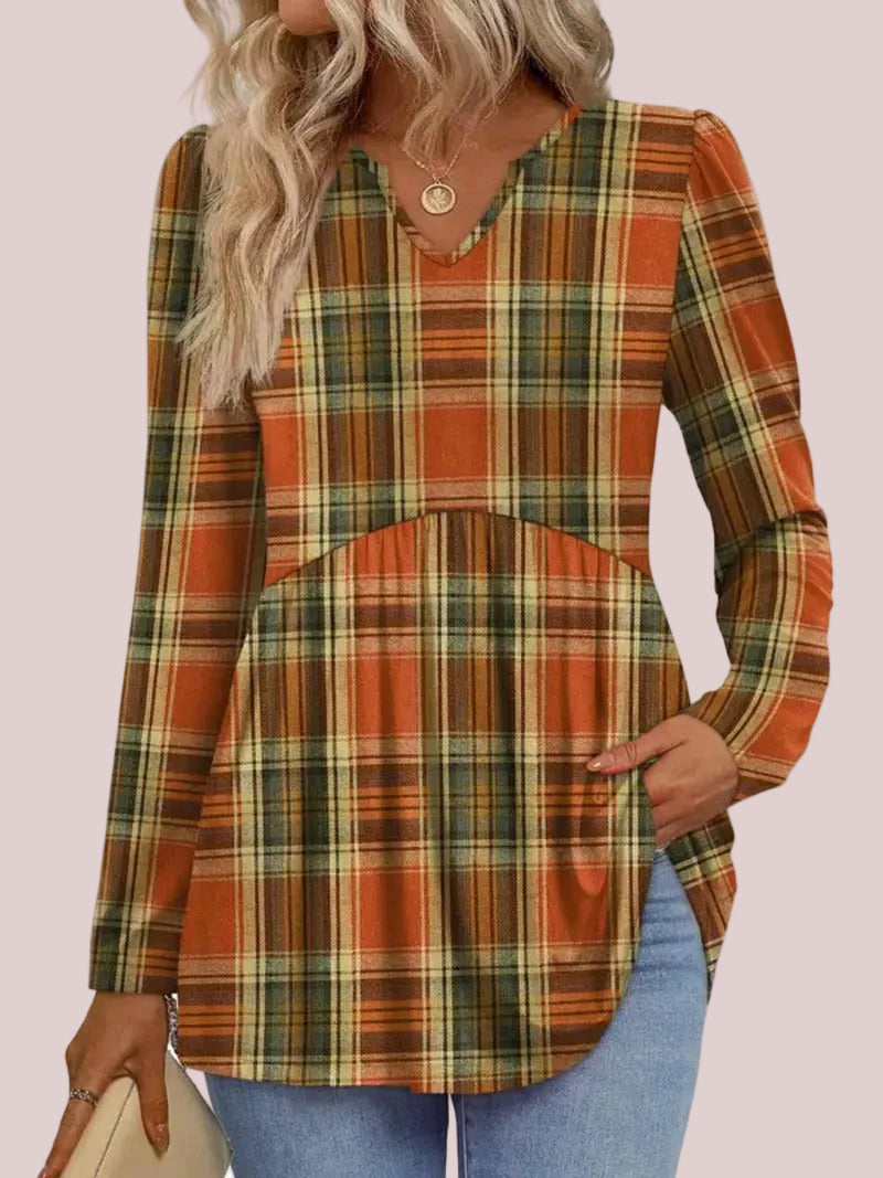 Women's V‑Neck Babydoll Print Tunic Top