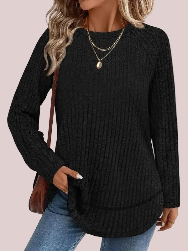 Women's Color Block Raglan Sleeve Ribbed Crewneck Tunic Blouse