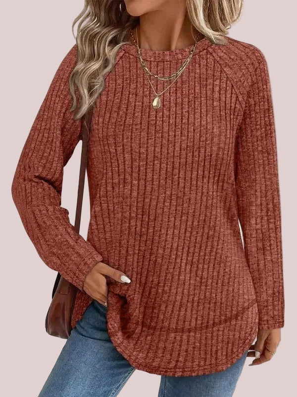 Women's Color Block Raglan Sleeve Ribbed Crewneck Tunic Blouse